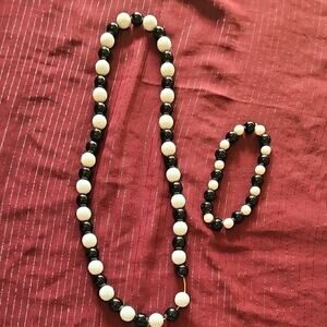 Handmade Black and White Beaded Necklace and Bracelet Set